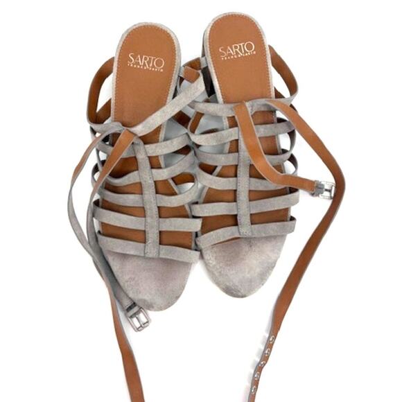 Franco Sarto Leather Gladiator Block Heel Sandals in Grey – Size 10 M - Picture 2 of 6